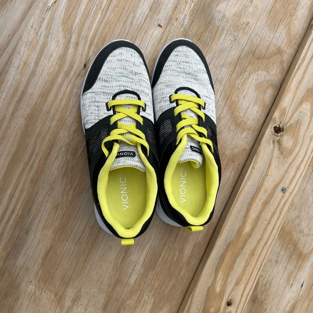 Vionic Malta black white yellow athletic performance sneakers runners casual 8.5 - Picture 5 of 6